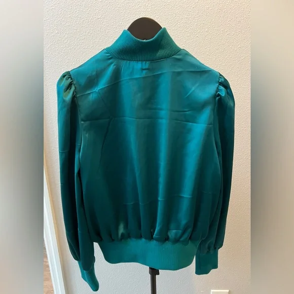 Marled Satin Teal Cropped Bomber Jacket Size Small LIKE NEW - Picture 2 of 8